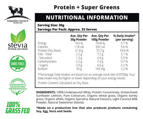 FARMERS CHOICE PROTEIN CONCENTRATE + SUPER GREENS 1KG